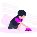 車の玩具で遊ぶ男の子のイラスト